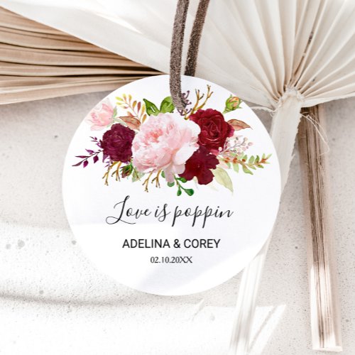 Red Tropical and Romantic Wedding Love is Poppin Classic Round Sticker