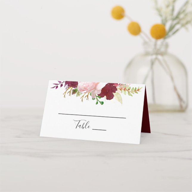 Red Tropical and Romantic Wedding Place Card (Front)