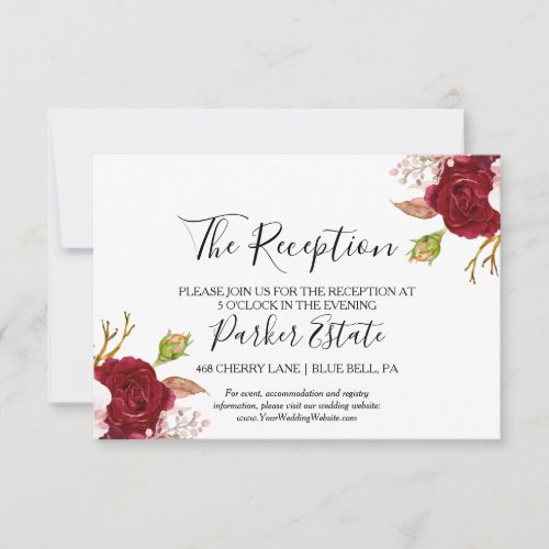 Red Tropical and Romantic Wedding Reception Card