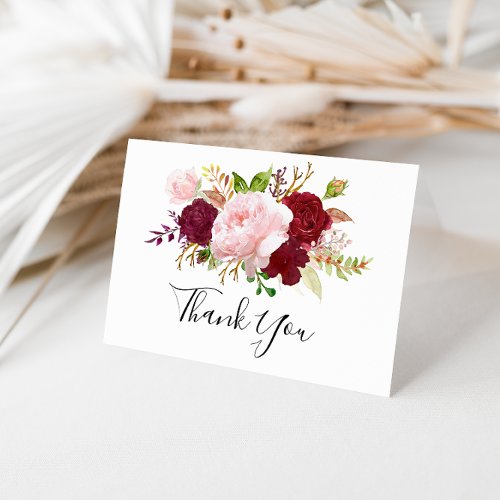 Red Tropical and Romantic Wedding Thank You Card