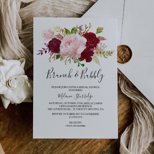 Red Tropical Brunch  Bubbly Bridal Shower Invitation