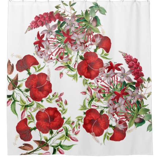 Red Tropical Caribbean Flowers Shower Curtain Zazzle Com