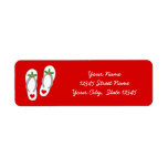 Red tropical Christmas holly leaf beach flip flops Label<br><div class="desc">Red tropical Christmas holly leaf beach flip flops return address labels. Funny beach sandals design for winter Holiday season in warm location. Cute slippers with hearts. Customizable background color and text template. Stylish script typography template. Custom design for new home, change of address or office. Great for Christmas in July,...</div>