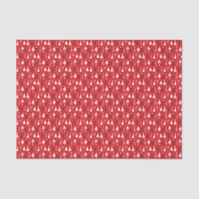 Red Tropical Christmas Palm Trees Decoupage Tissue Paper (Front)