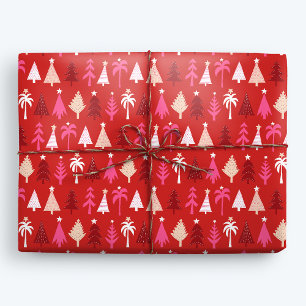 Red Tropical Christmas Palm Trees Wrapping Paper