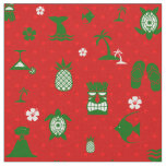 red tropical christmas tiki retro  fabric