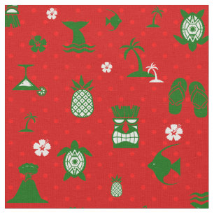 red tropical christmas tiki retro fabric