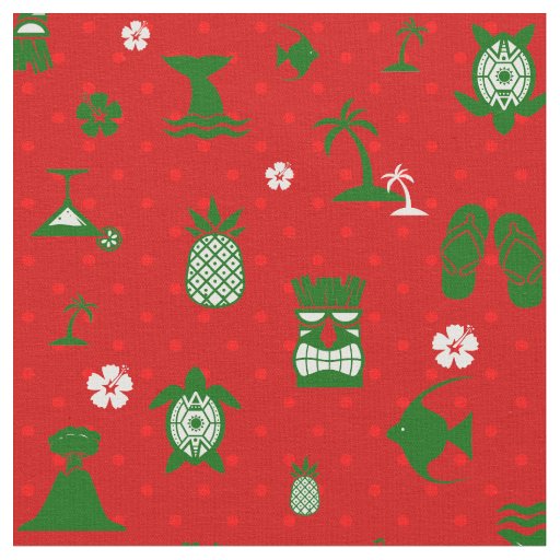 red tropical christmas tiki retro  fabric
