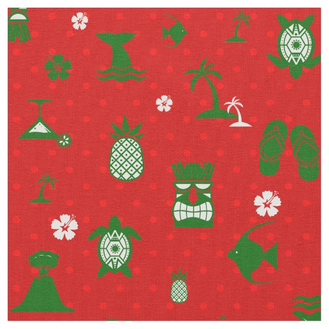 red tropical christmas tiki retro  fabric (Close Up)