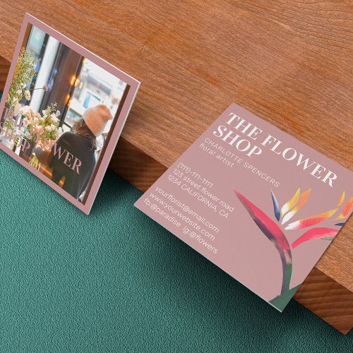 Red tropical floral illustration florist square square business card