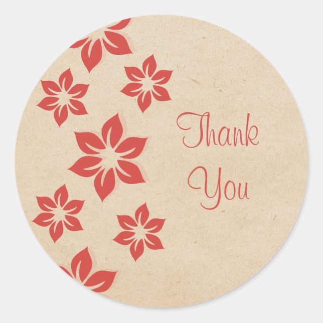 Red Tropical Floral Thank You Stickers (Front)