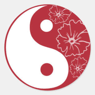 Red Tropical Flower Yin Yang Sticker