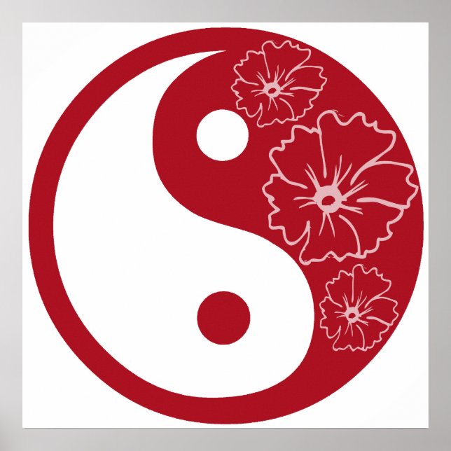 Red Tropical Flower Yin Yang Symbol Poster (Front)