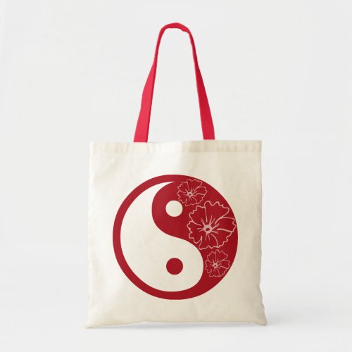 Red Tropical Flower Yin Yang Symbol Tote Bag