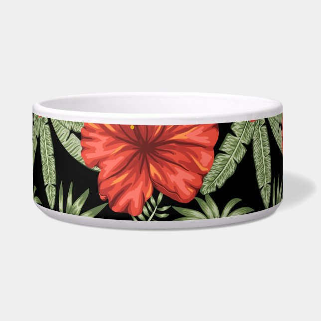 Red tropical flowers seamless pattern green leaves bowl (Front)