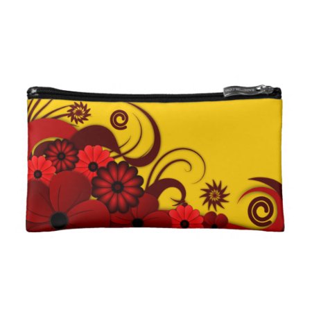 Red Tropical Hibiscus Floral Small Cosmetic Bag
