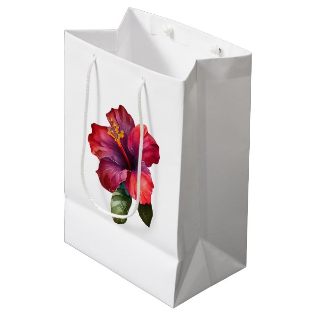 Red Tropical Hibiscus Floral Wedding Medium Gift Bag (Front Angled)