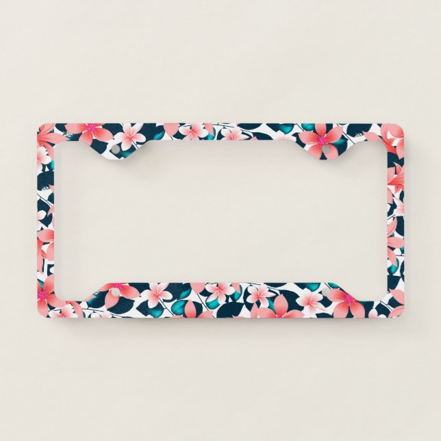 Red tropical hibiscus license plate frame (Front)
