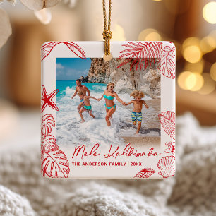 Red Tropical Mele Kalikimaka Photo Ornament