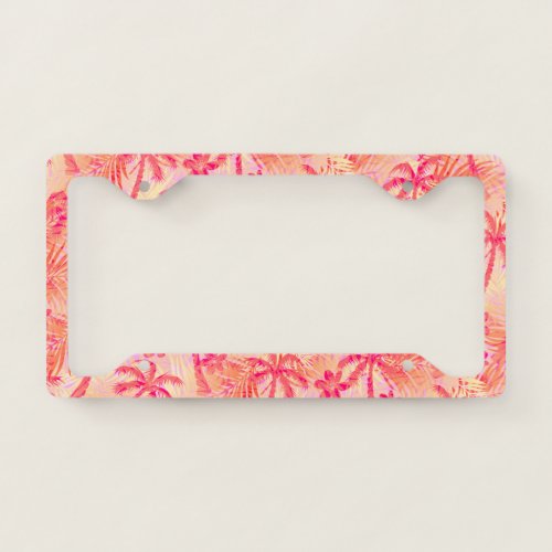 Red tropical palms license plate frame
