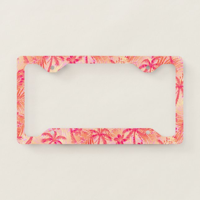 Red tropical palms license plate frame (Front)
