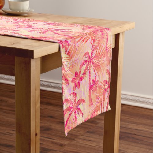 Red tropical palms short table runner