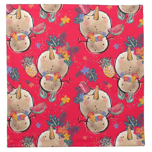 Red Tropical Snowman Cloth Napkin (Front)