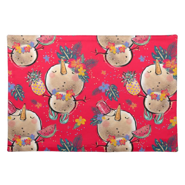 Red Tropical Snowman Cloth Placemat (Front)