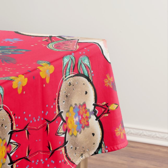 Red Tropical Snowman Tablecloth (In Situ)
