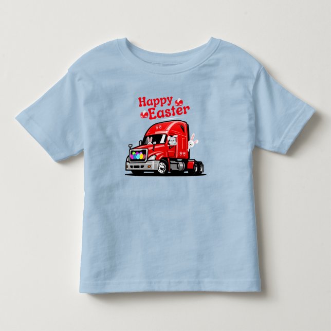 Red Truck 18 Wheeler Happy Easter Bunny Toddler T-shirt (Front)