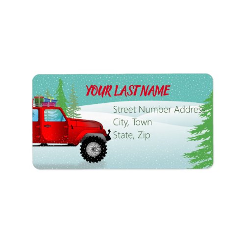 Red Truck 4x4 in Snow Return Address Label