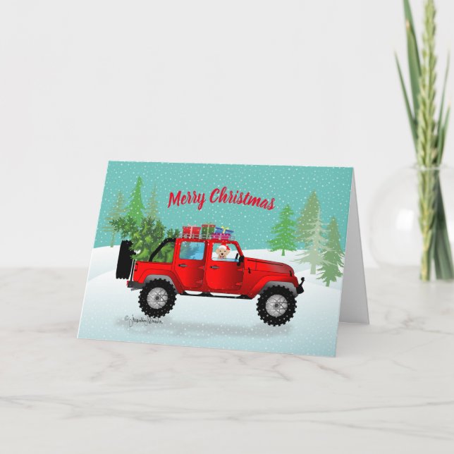 Red Truck, 4x4, Yellow Lab, Snow Holiday Christmas (Front)