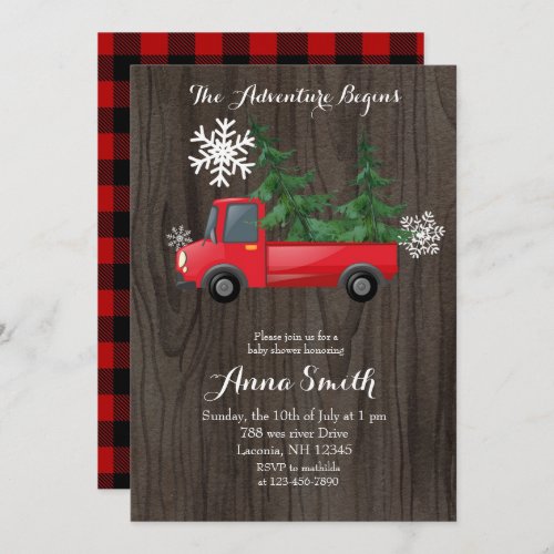 Red Truck Adventure Rustic Baby Shower Invitation