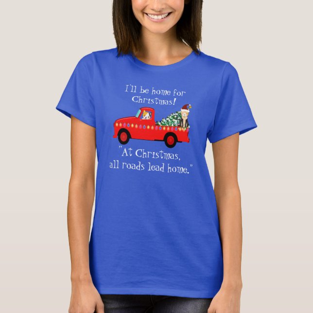Red Truck And Cats Christmas Blue T-Shirt (Front)