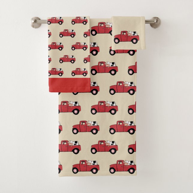 Red Truck and Cow Bath Towel Set (Insitu)
