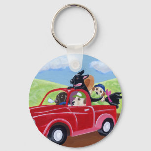 Red Truck and Labradors Keychain