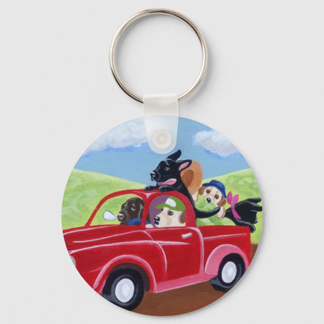 Red Truck and Labradors Keychain (Front)
