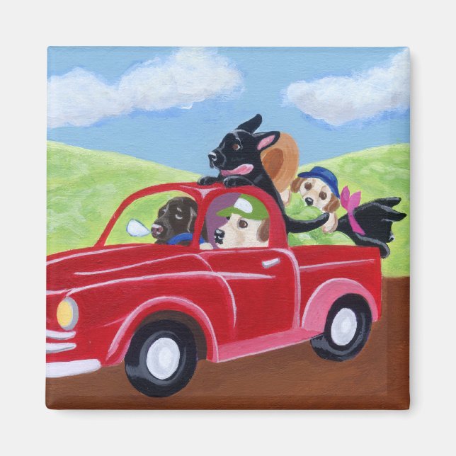Red Truck and Labradors Magnet (Front)