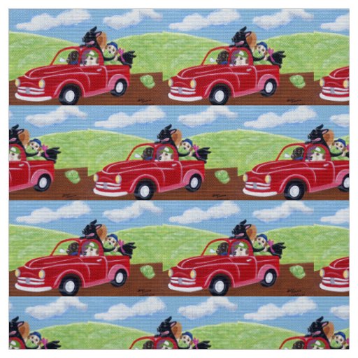 Red Truck and Labradors Painting Fabric