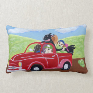 Red Truck and Labradors Painting Lumbar Pillow