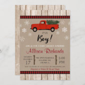 Red truck and snowflakes Christmas boy baby shower Invitation (Front/Back)