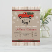 Red truck and snowflakes Christmas boy baby shower Invitation (Standing Front)