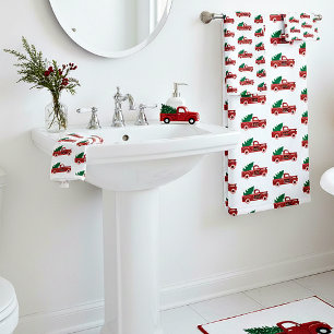 Red truck and tree bath towel set