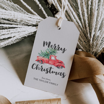 Red Truck And Tree Christmas Gift Tags by ChristmasPaperCo at Zazzle