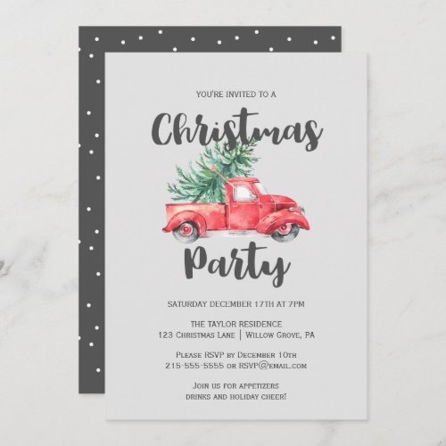 Red Truck and Tree Christmas Party Invitation