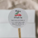 Red Truck and Tree Christmas Return Address Classic Round Sticker<br><div class="desc">These red truck and tree Merry Christmas return address stickers are perfect for a modern yet vintage style holiday card or invitation envelope. The design features a classic old red pickup truck carrying a Christmas tree with the words "Merry Christmas" in a modern hand lettered font.</div>