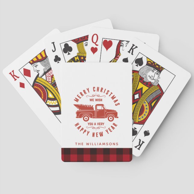 Red Truck and Tree Family Name Christmas  Poker Cards (Back)