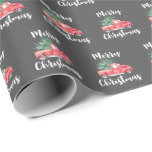 Red Truck and Tree | Gray Merry Christmas Gift Wrapping Paper<br><div class="desc">This red truck and tree gray Merry Christmas gift wrapping paper is perfect for a modern yet vintage style holiday present. The design features a classic old red pickup truck carrying a Christmas tree with the words "Merry Christmas" in a modern hand lettered font on a dark grey background.</div>