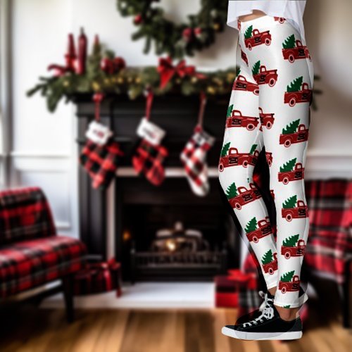 Red truck and tree leggings