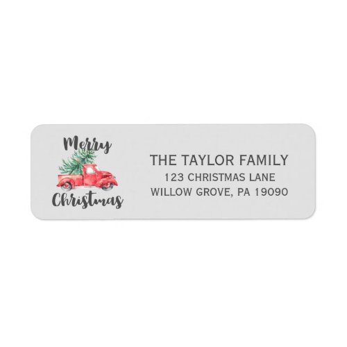 Red Truck and Tree Merry Christmas Label